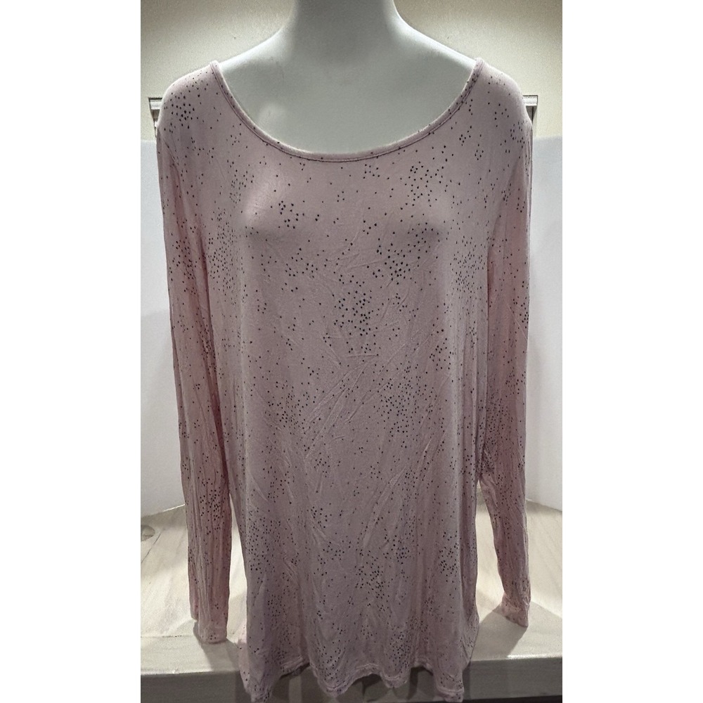 Lane Bryant Pale Pink Long Sleeve Blouse Shirt Super Soft Black Dots‎ Plus 18/20